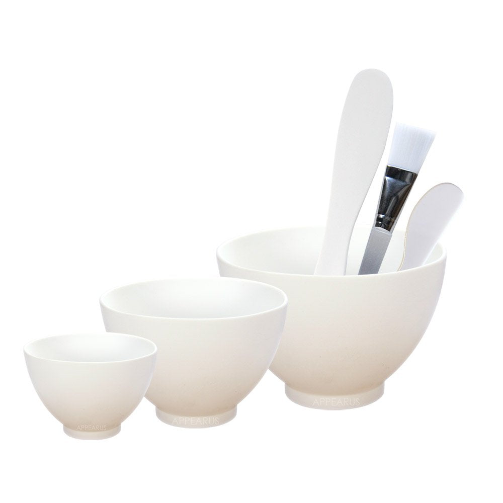 Appearus Facial Mask Silicone Mixing Bowl 6-Pc Set - Professional Spa Face Mask Mixing Tool (White)