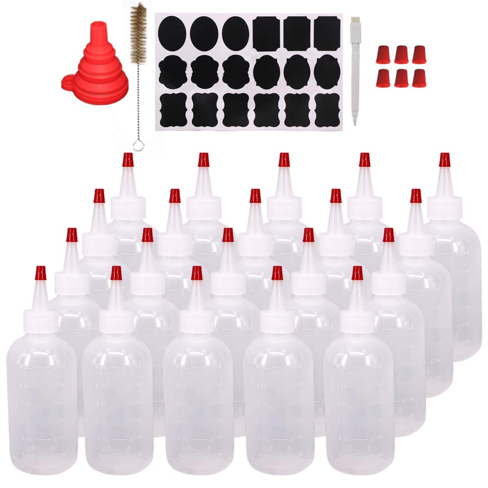 Belinlen 20 Pack 6-Ounce Plastic Squeeze Bottles With 20Pcs Red Tip Caps And Measurement - Good For Crafts, Art, Glue, Multi Pur
