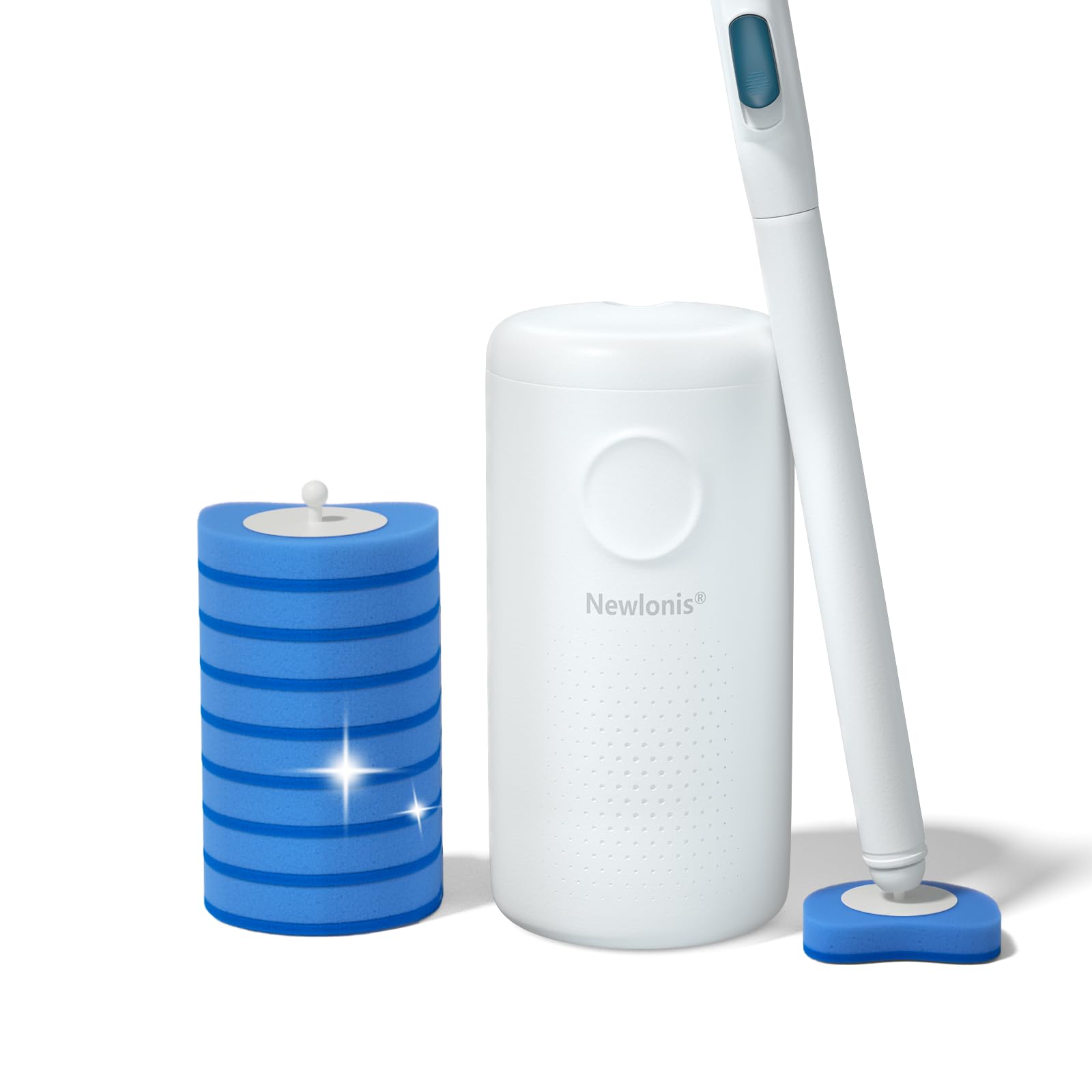 Newlonis Disposable Toilet Brush with 8 Refills, Wall-Mounted Toilet Bowl Cleaning Wand, Toilet Brush with Holder