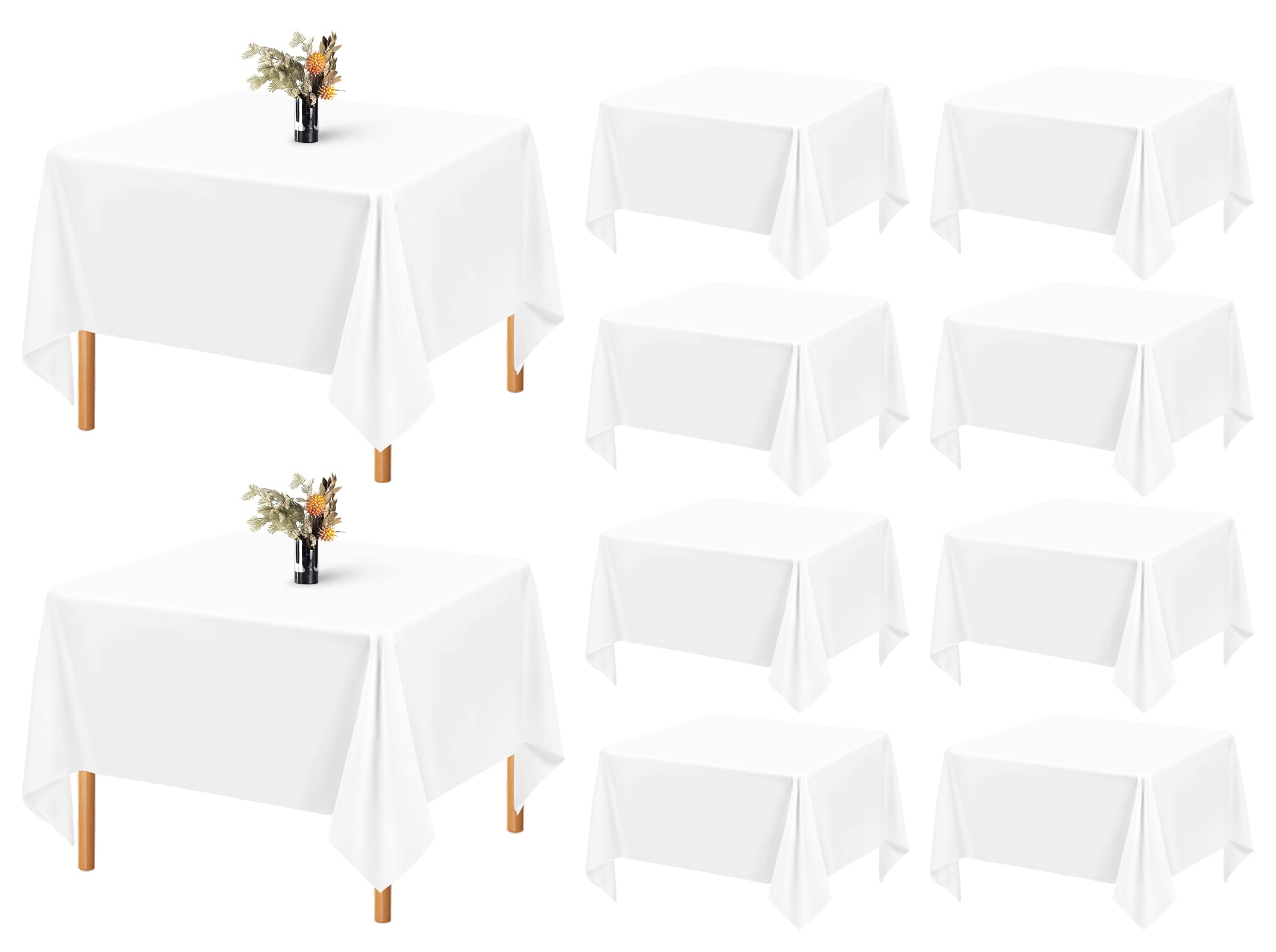 Showgeous 10 Pack Square Tablecloth 52 X 52 Inch White Square Table Cloth,Stain And Wrinkle Resistant Washable Polyester Table C