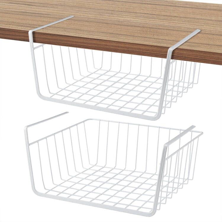 Under Shelf Basket 2 Pack Pantry Shelf Organizer White Metal Cabinet Shelf
