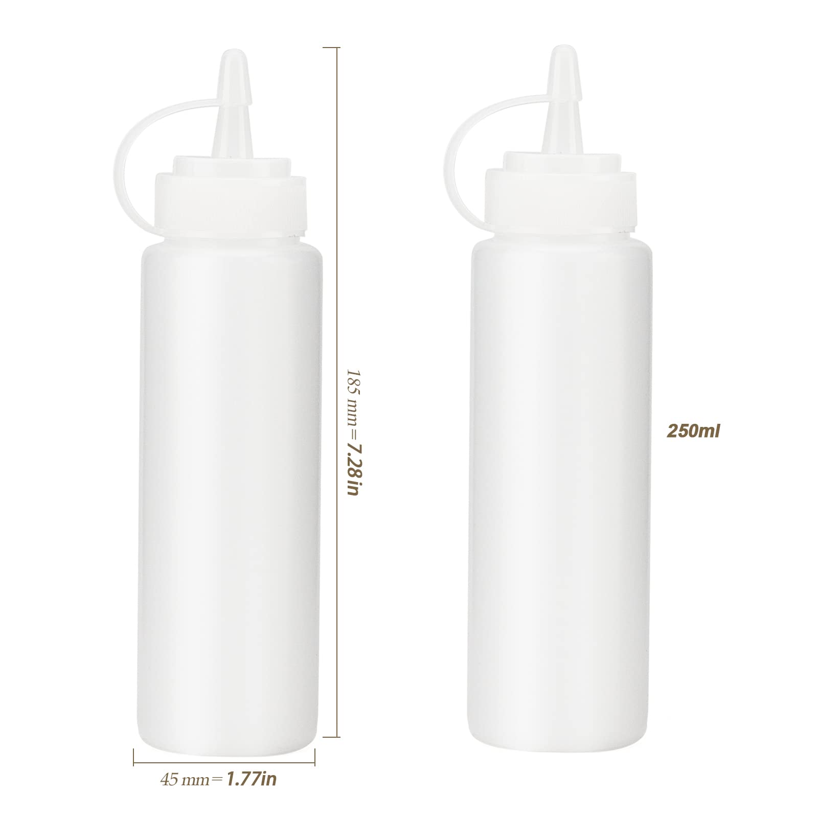 Heihak 20 Pack 8 Oz Ketchup Squeeze Bottles, 250Ml Plastic Condiment Bottles, Barbecue Squirt Bottles With Caps And Marking Labe