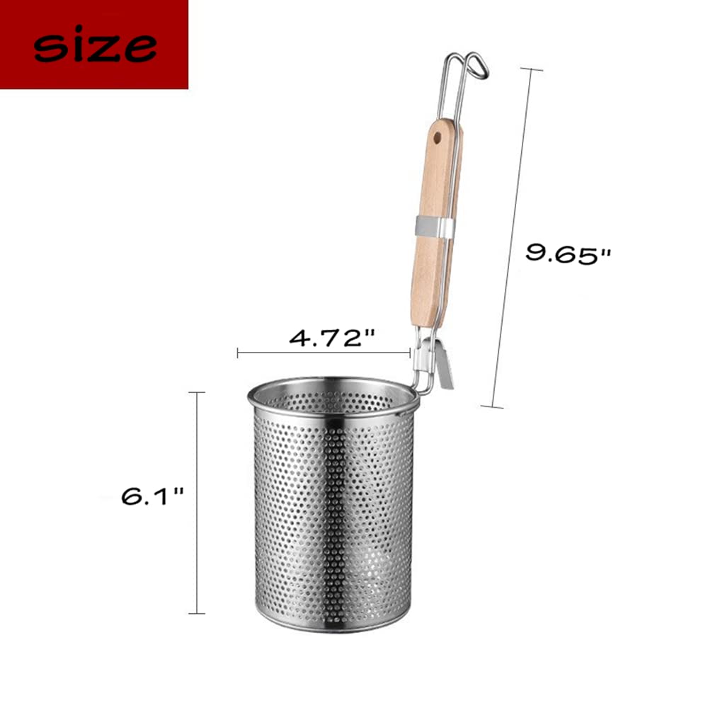 4-Piece Stainless Steel Pasta Basket Set With Wooden Handles - Perfect For Cooking Pasta, Noodles, Dumplings, And More; Mesh Spi