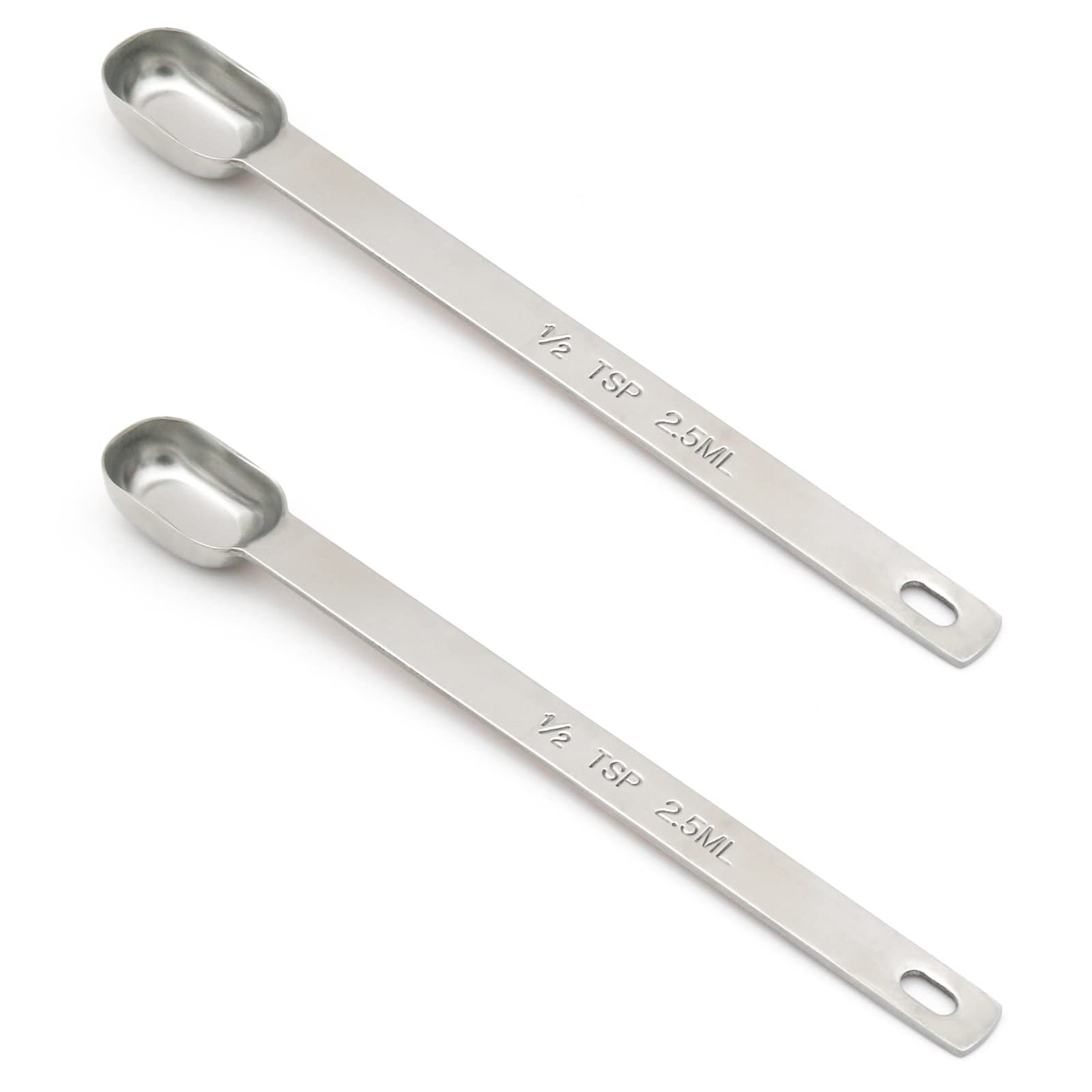 BERYLER 2PCS 1/2tsp (1/6tbsp, 2.5ml) Single Measuring Spoon, Stainless Steel Long Handle Individual Teaspoons Only