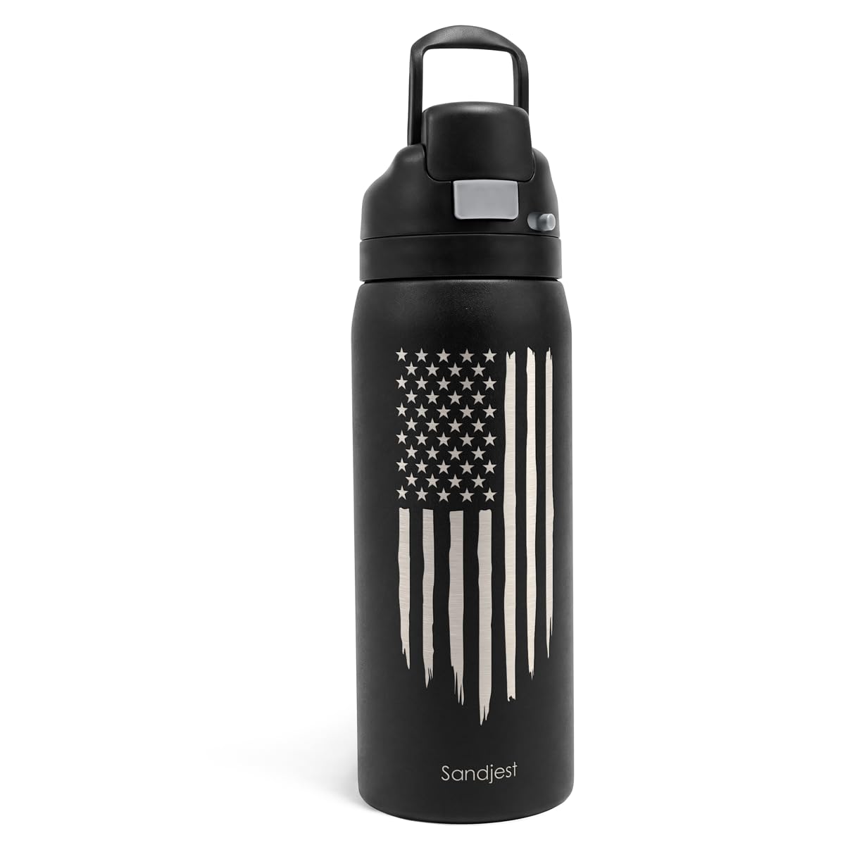 American Flag Stainless Steel Water Bottle 32 Ounces, Push Button Lid Double Wall Insulated Leak Proof Travel Bottle for Patriot