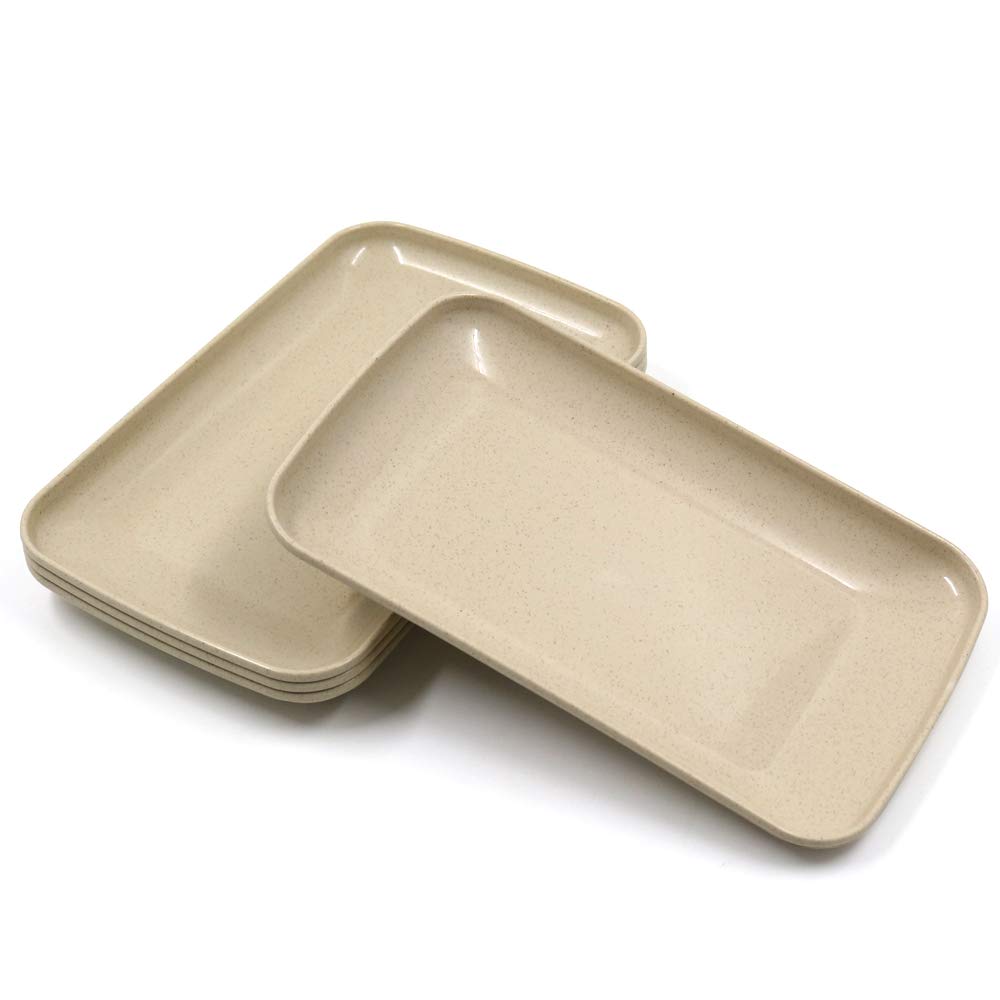 Roucerlin 4 Pack Big Rectangular Dinner Plates, Unbreakable Wheat Straw Plates, Reusable Durable Lightweight Salad Plate For Fru