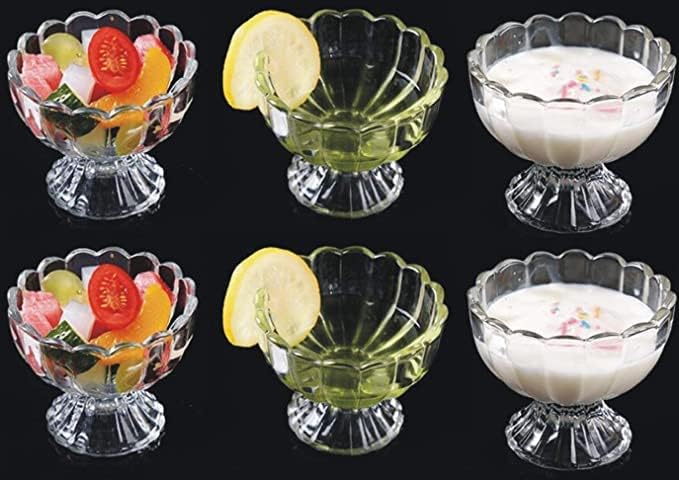 Topdoc Ice Cream Bowl Cup Set Of 6 (140 Ml), Unbreakable Transparent Plastic Flower Design Dessert Bowls, Fruit & Pudding Nuts O