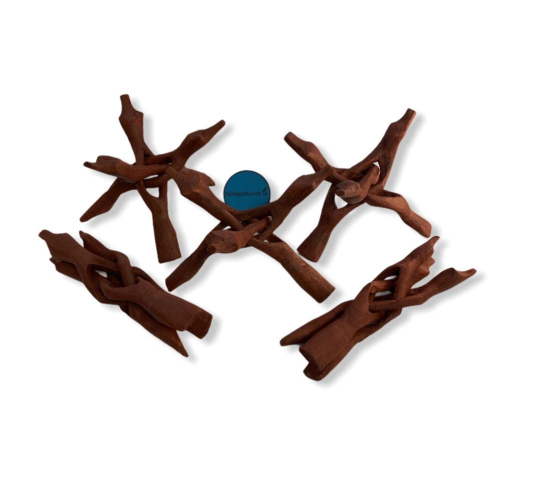 NESSASTORES - Carved Tripod Wood Stand Holder 8  #JC-047 (2 pcs)