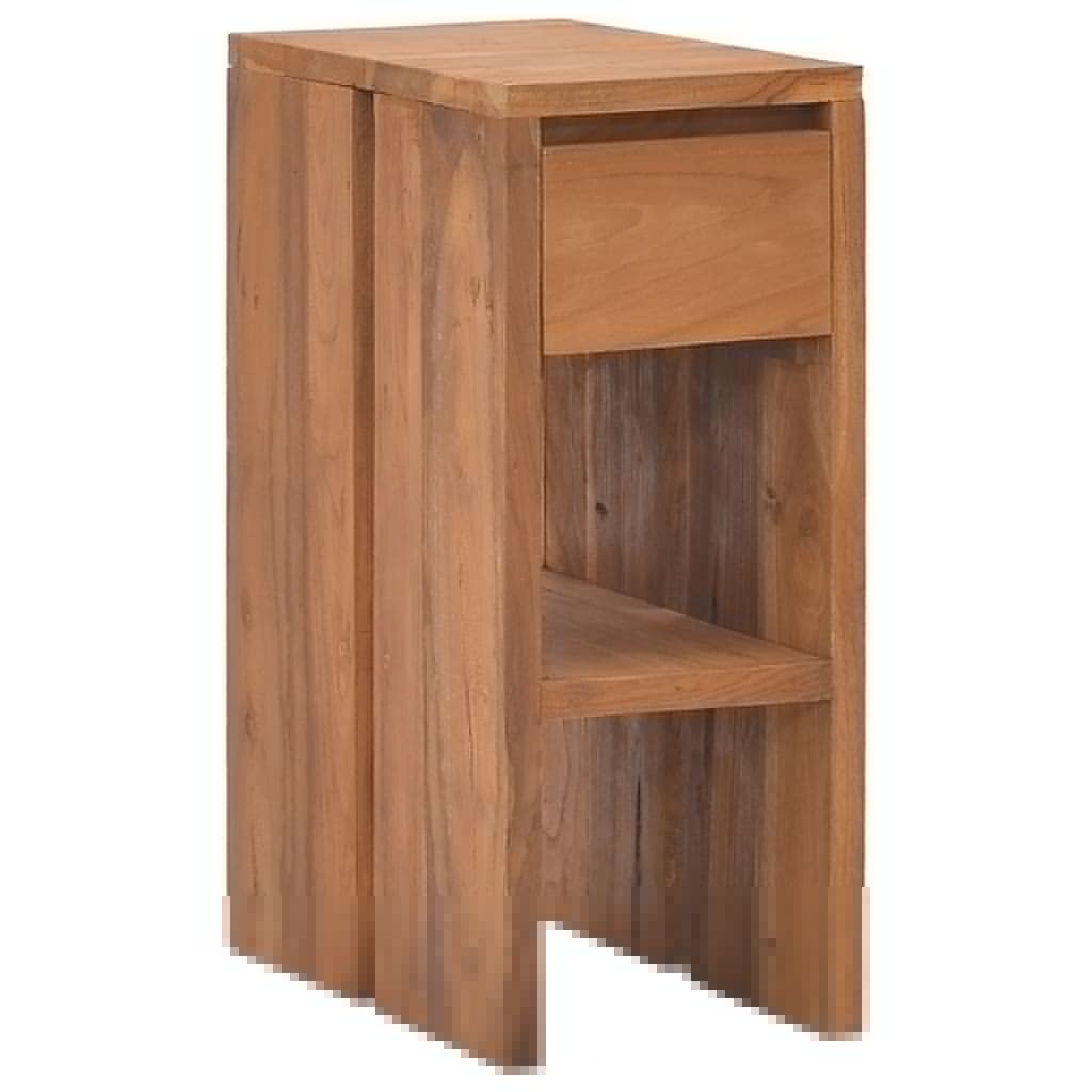 vidaXL Solid Teak Wood Bedside Cabinet - Colonial Style Nightstand with Drawer and Shelf - Compact Bedroom Furniture 7.9x13.8x19.7-Like New Condition