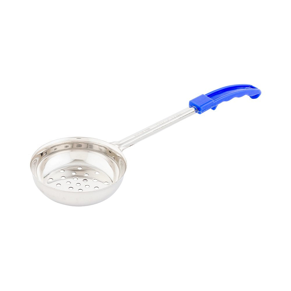 Restaurantware Met Lux 8 Ounce Portion Ladle 1 Perforated Portion Serving Spoon - Blue Handle Dishwashable Stainless Steel Slott