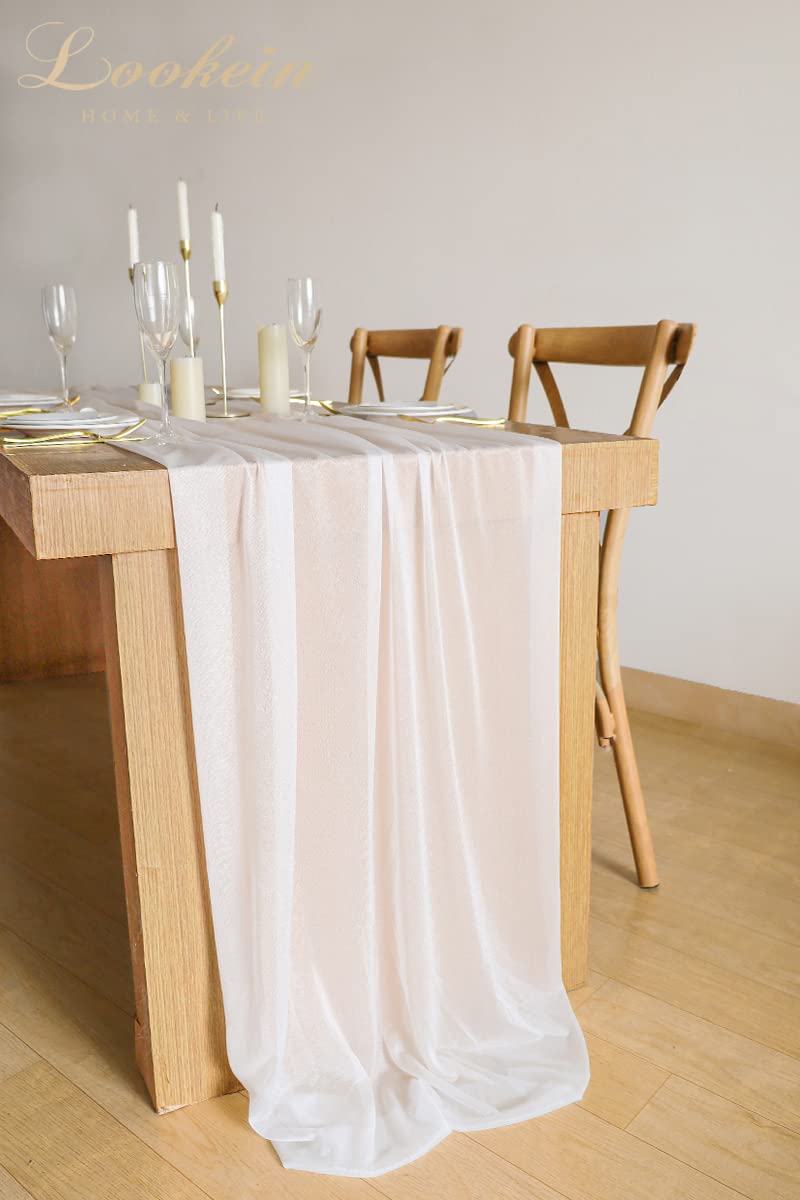 Lookein 10 Feet White Chiffon Table Runner Sheer Wedding Table Cloth 29X120 Inches Rustic Wedding Decorations French Chiffon Tab