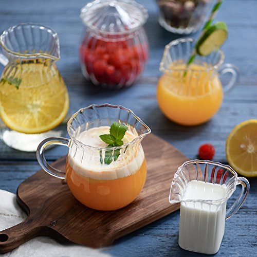 CHOOLD Creative Embossed Stripe Clear Crystal Glass Creamer Pitcher/Serving Pitcher/Sauce Pitcher/Milk Coffee Creamer Jug for Kitchen(4/5.5/9/12oz)
