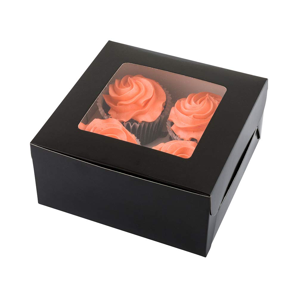 Restaurantware Cafe Vision 6.3 X 6.3 X 3 Inch Cupcake Gift Boxes 100 Fits 6 Bakery Boxes - Hinged Lid Removable Inserts Black Pa