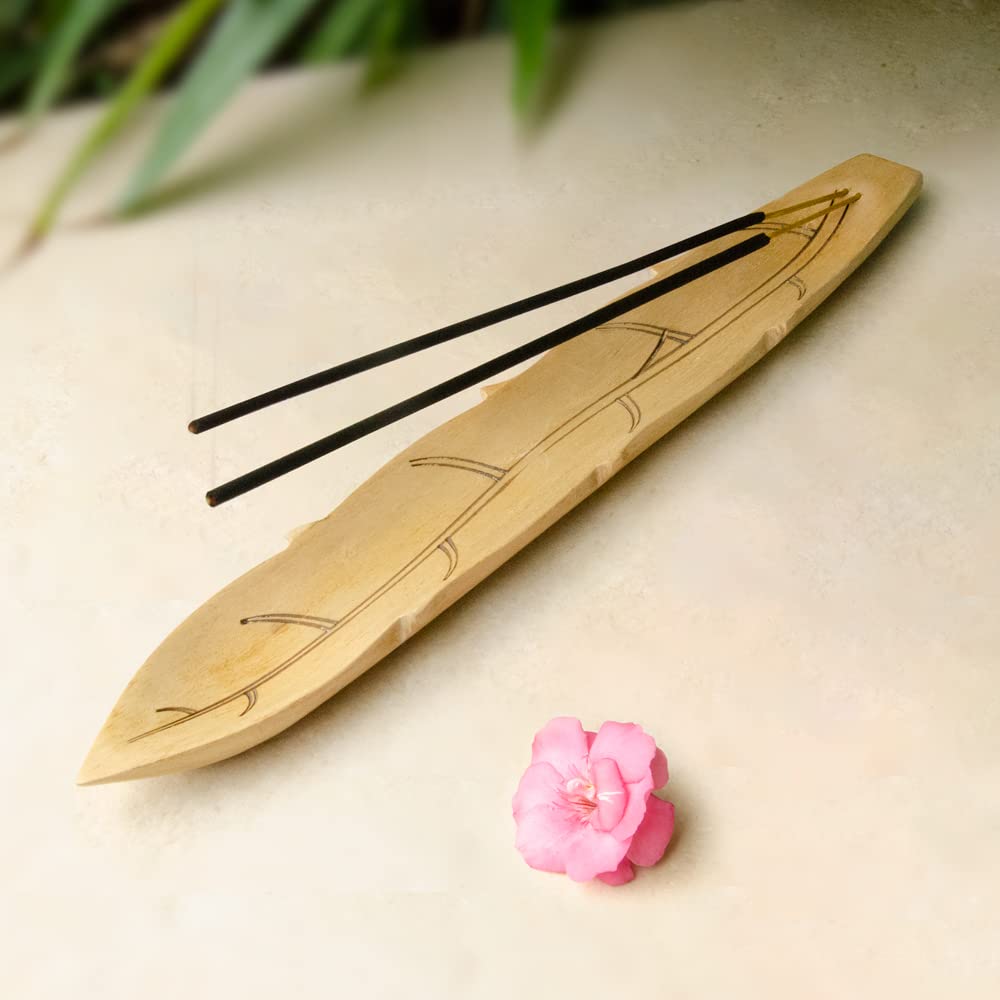 Cycle Pure Soulveda Wooden Agarbatti Stand with Ash Catchers, Pack of 4 | Handmade Incense Sticks Holders | Leaf Shape Dhoop Sti