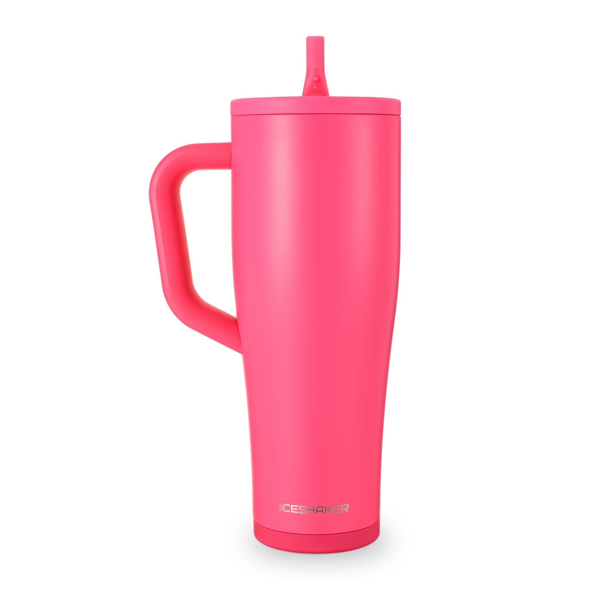 Ice Shaker 40 oz Tumbler with Handle and Straw | 40oz Neon Pink | Cold for 30+ Hours | 2-in-1 Tumbler Shaker Bottle | Odor-Free 