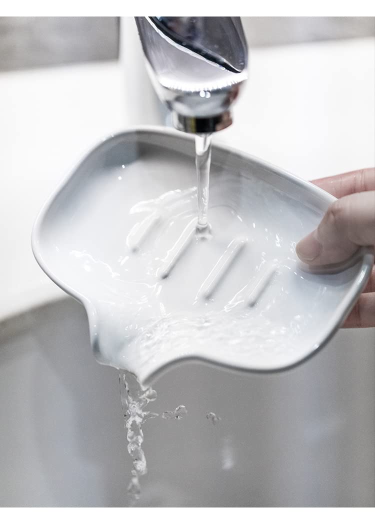 ohihuw Multi-Color Ceramic Soap Dish - Easy to Clean, Self-Draining, Keeps Soap Dry - White, Model: chunsezaodie