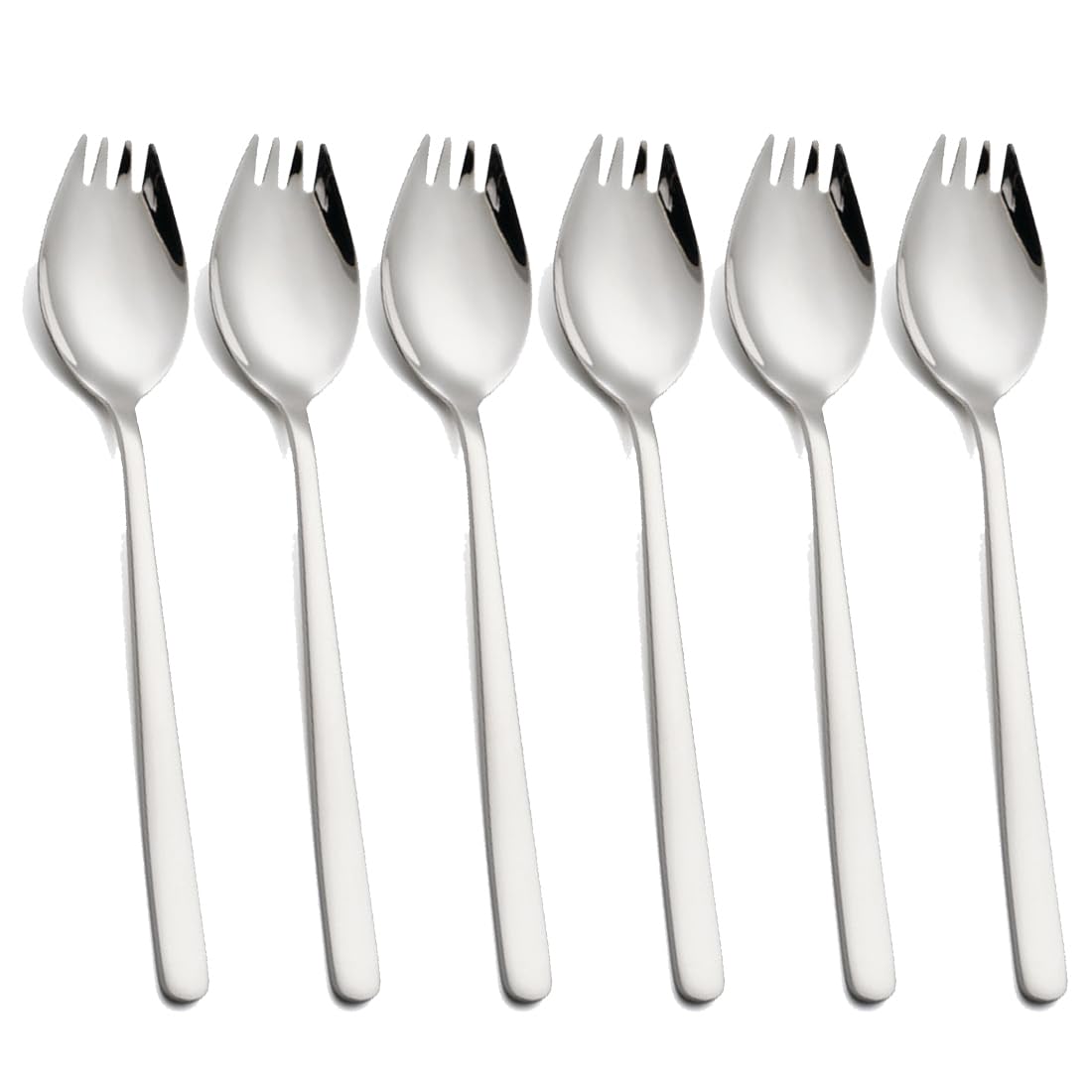 Spork, 6-Pack 18/10 Spork Stainless Steel, Metal Spork For Everyday Household Use, 7.4-Inch Long Handle Dessert Spoons Ice Cream