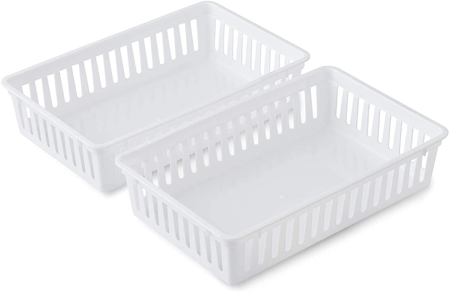 Tribello Plastic Bin Baskets For Organizing, White Storage Tray, Rectangle 9 X 6 X 2 - Pack Of 4 - Made In Usa