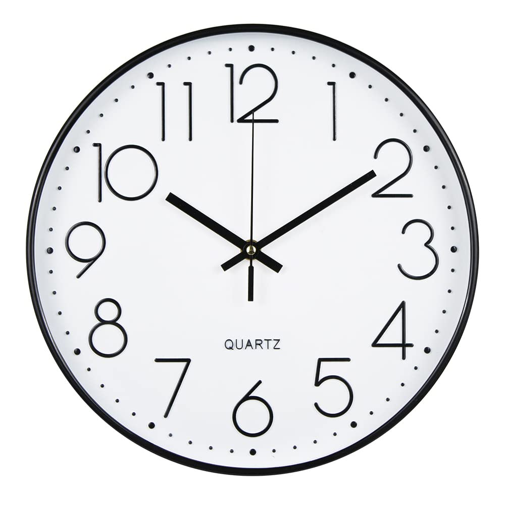 Suohui 12 Inch Silent Non-Ticking Wall Clocks Battery Operated Modern Decoration For Home/Bedroom/Office/Classroom School(Black 