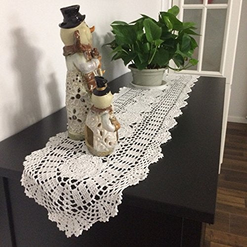 Laivigo Handmade Crochet Lace Oval Lucky Flower Tablecloth Table Runner Doilies Doily,12 X 51Inch,White