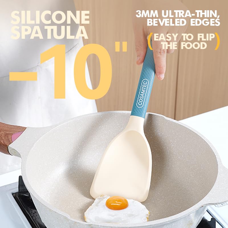 Cosamtec Silicone Small Spatula For Cooking Flexible Beveled Turner With Solid Inner Core And Heat Resistant Nylon Handle Ideal