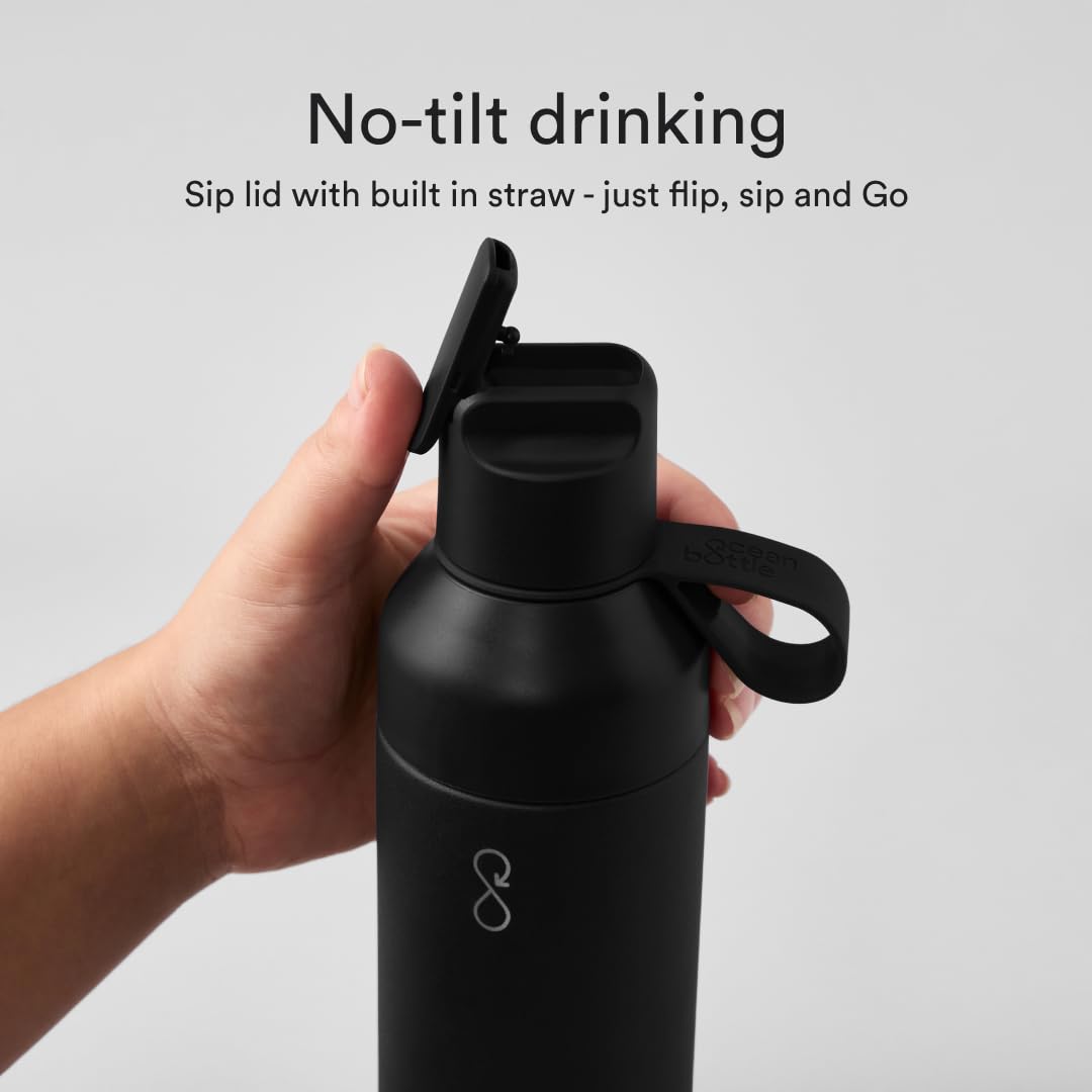 Ocean Bottle - Recycled Stainless Steel go Water Bottle - Eco-Friendly & Reusable Bottle - Obsidian Black - 17 oz