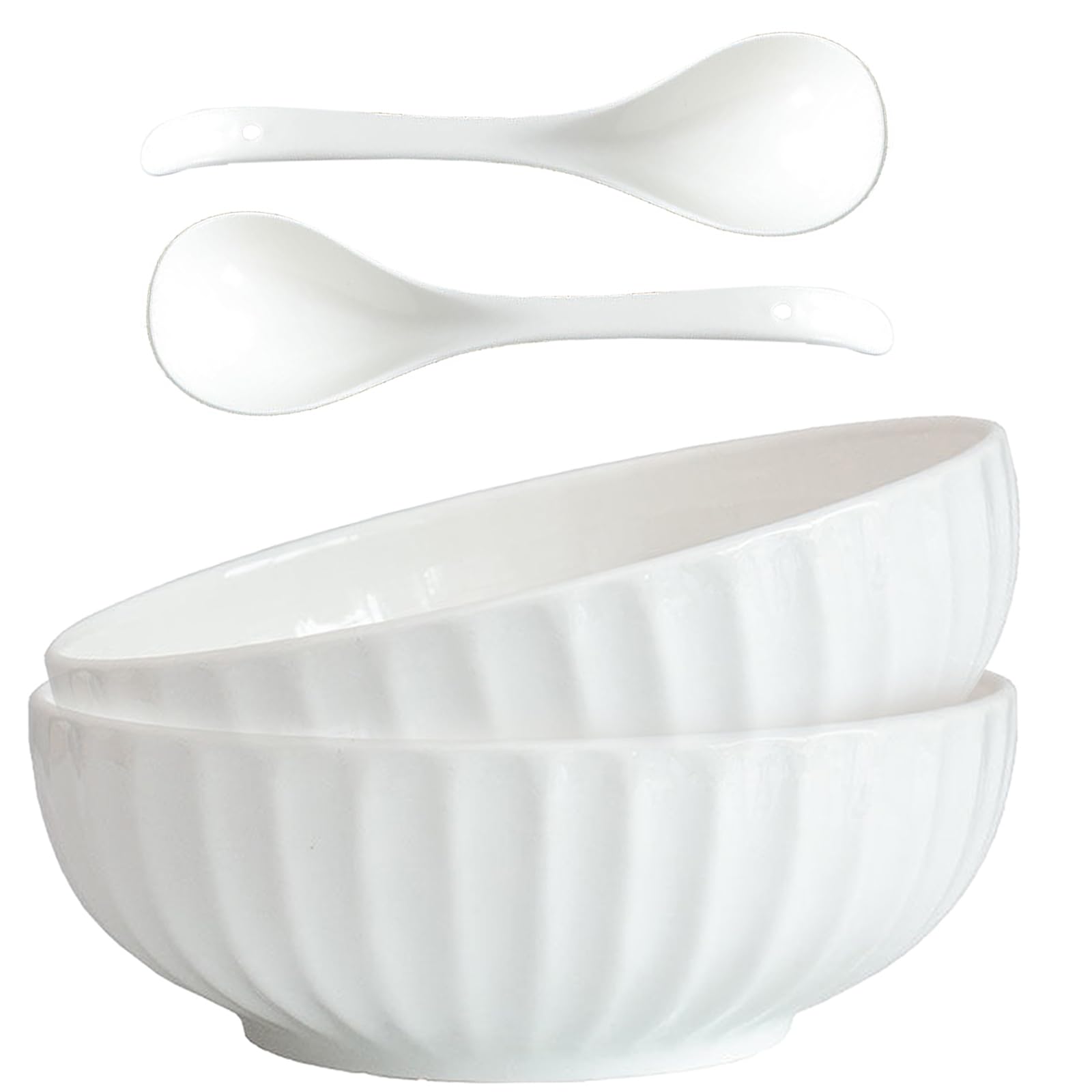 4 Quarts 2 Pcs Extra Large White Serving Bowls With Free Spoons, 12 Inch Oversized Big Salad Bowls For Entertaining, Eating, Cer