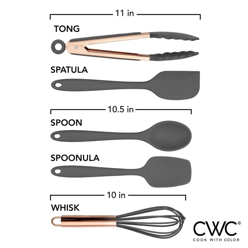 Cook With Color Silicone Cooking Utensils, 5 Pc Kitchen Utensil Set, Easy To Clean Silicone Kitchen Utensils, Cooking Utensils F