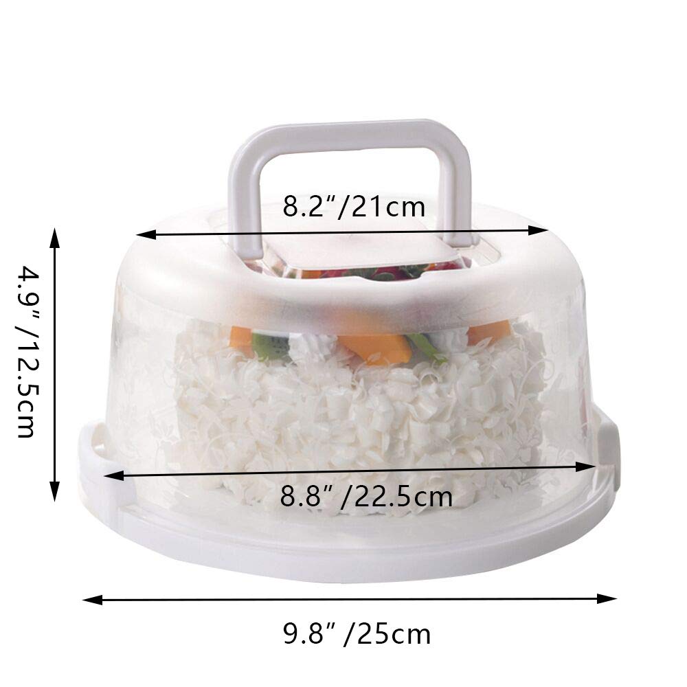 FEOOWV Plastic Small Cake Carrier Holder Round Container with Handles Suitable for 6~8 inch Diameter and 4 inch Height Small Cake (White)
