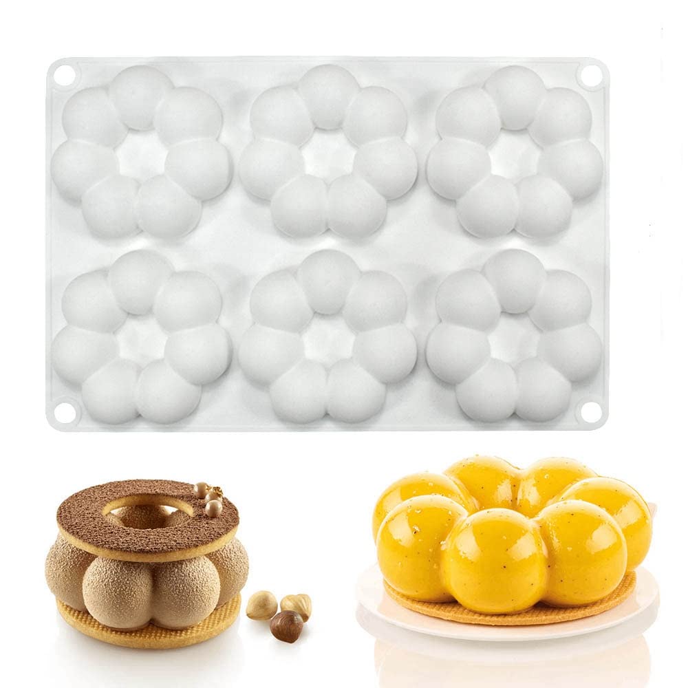 Mostsom Silicone Mold Flower Shaped Silicone Donut Molds, Baking Pans, 6-Cavity Reusable Cake Maker Cookie Tray For Kitchen, Dis