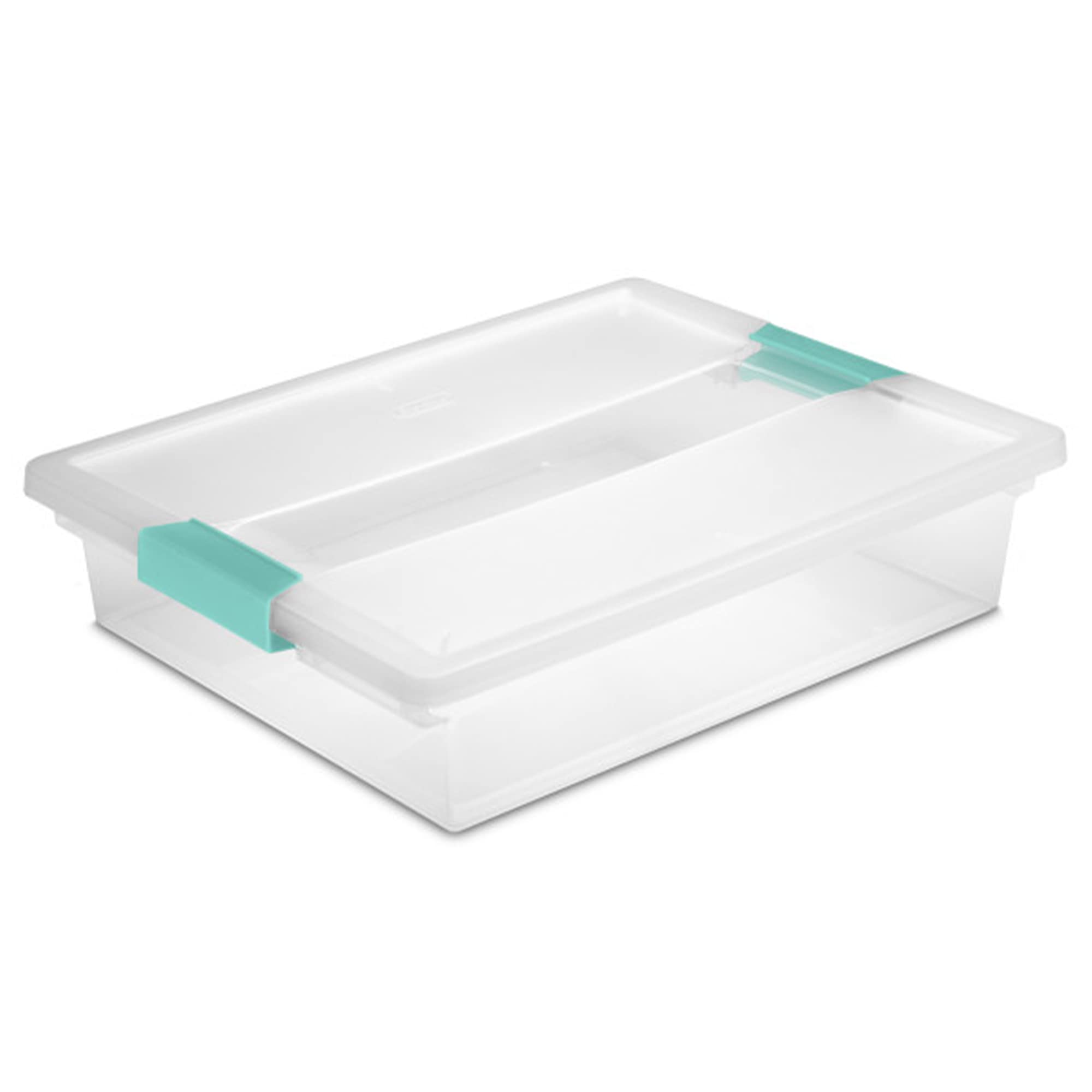 Sterilite Clip Box, Stackable Small Storage Bin With Latching Lid, Plastic Container To Organize Office, Crafts, Clear Base And