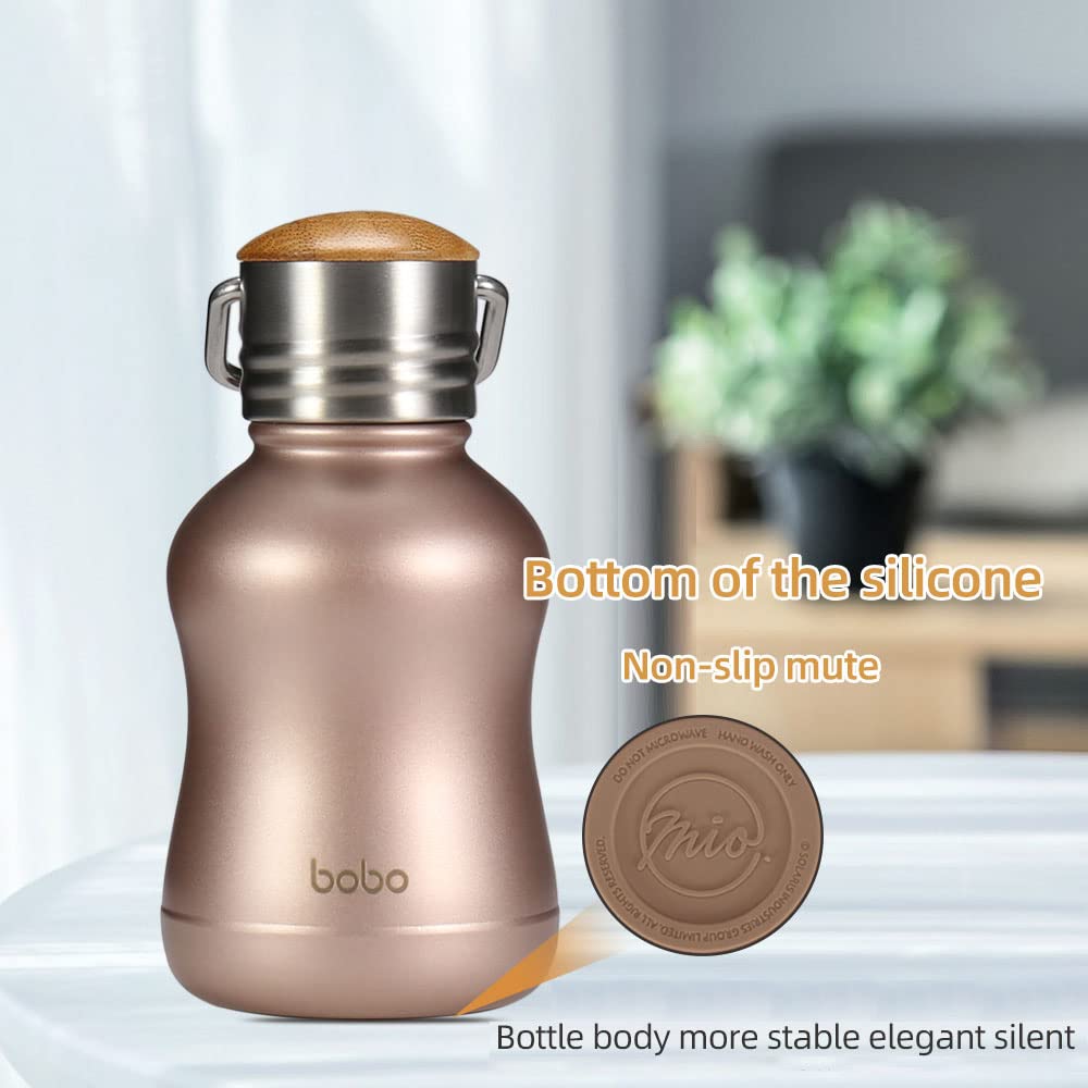Yohkoh Mini Vacuum Insulated Water Bottle With Bamboo Lid - Stainless Steel Thermos Water Bottle For Women Girls Kids, Metal Spo