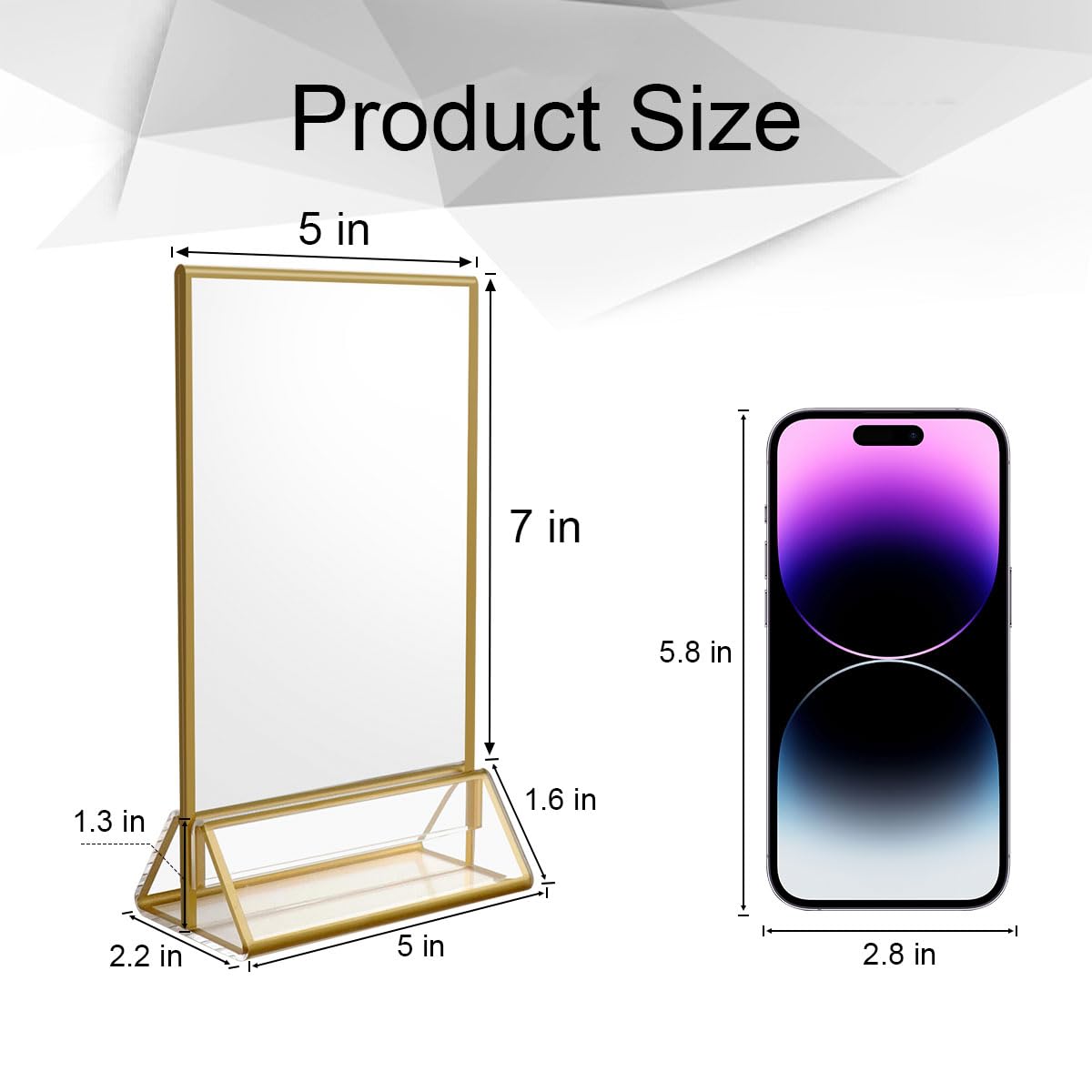 NIUBEE 6Pack 5 x 7 Clear Acrylic Wedding Table Number Holder Stands with Gold Borders  Double Sided Picture Frames Sign for Restaurant Menu Recipe Cards Photo Display