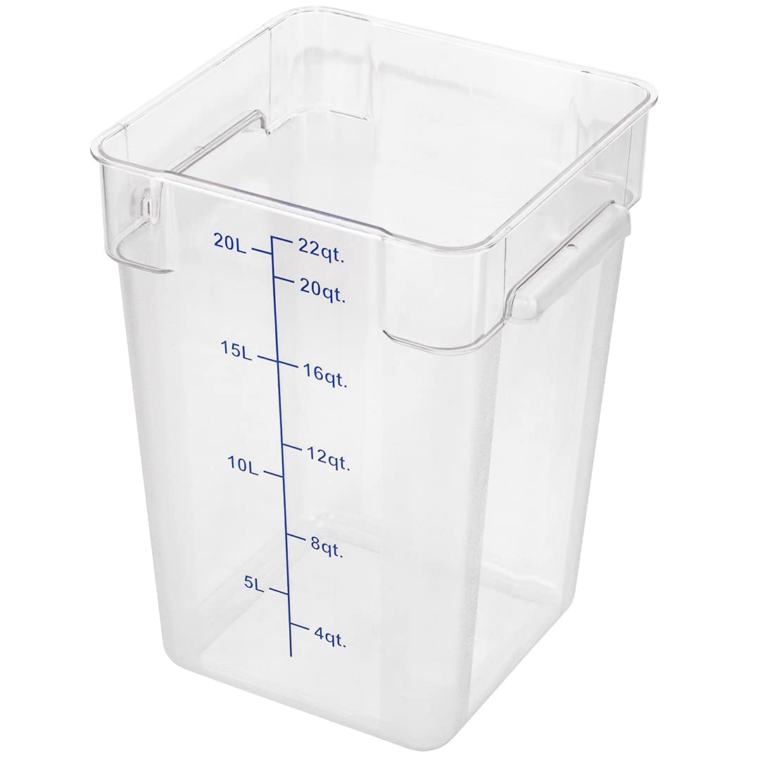 Restaurantware Met Lux 22 Quart Brine Bucket, 1 Square Marinating Container - With Volume Markers, Built-In Handles, Clear & Blu