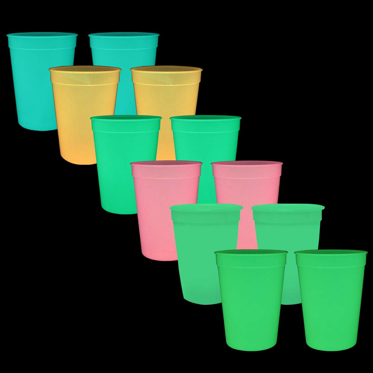 Aakron Nite Glow 12 Oz. Stadium Cups - Glows In The Dark, Durable, Perfect For Outdoor, Sports Event, Catering, Picnics, Family
