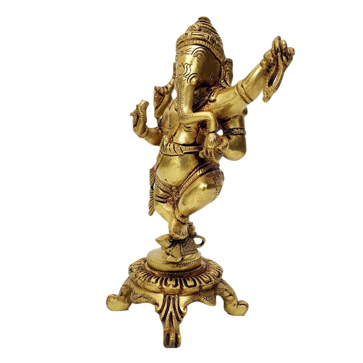 Mohan Jodero Brass Elegant Lord Dancing Ganesha Ganpati Golden Finished
