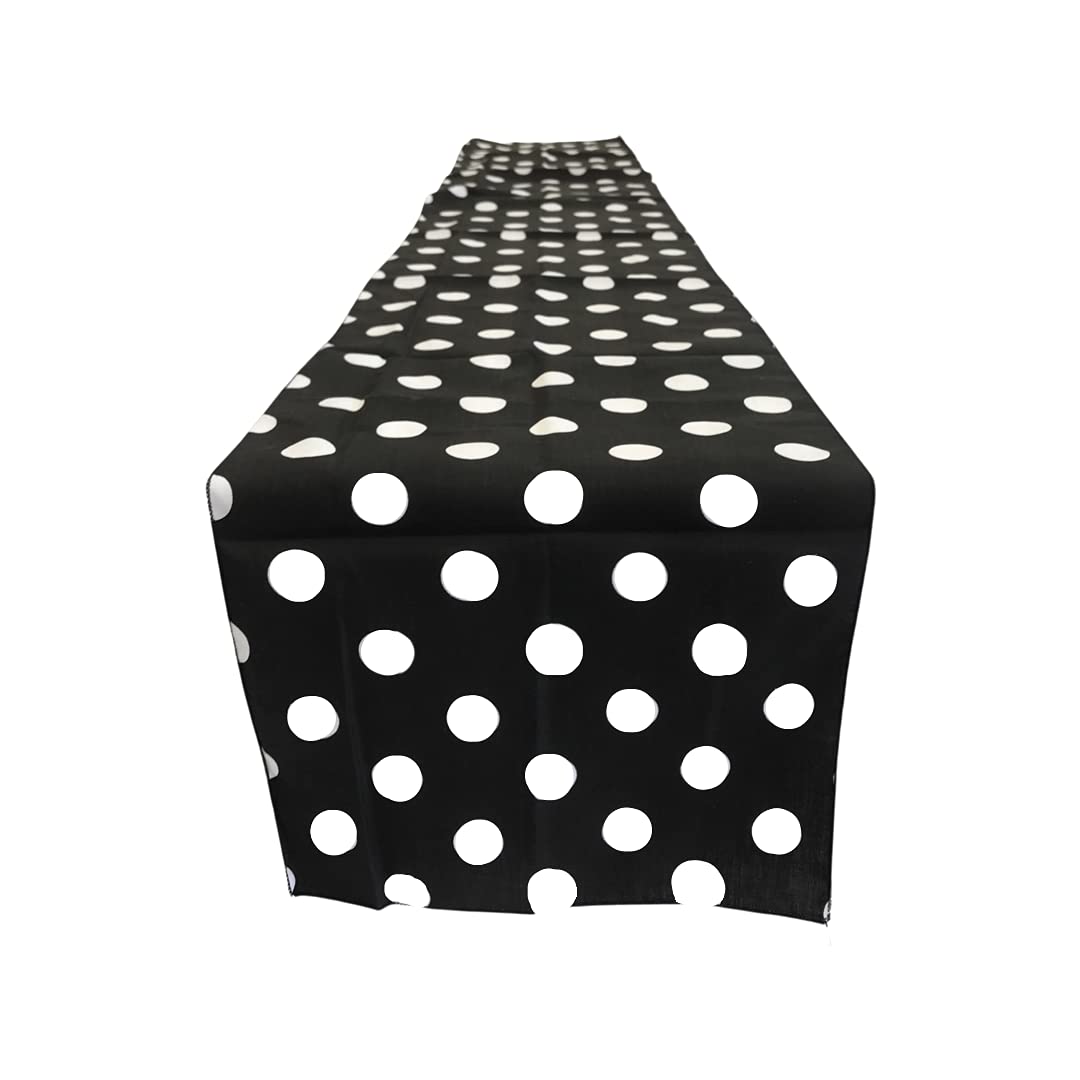 Artofabric Decorative Polka Dot Cotton Table Runner In 12X70 Inches - Black