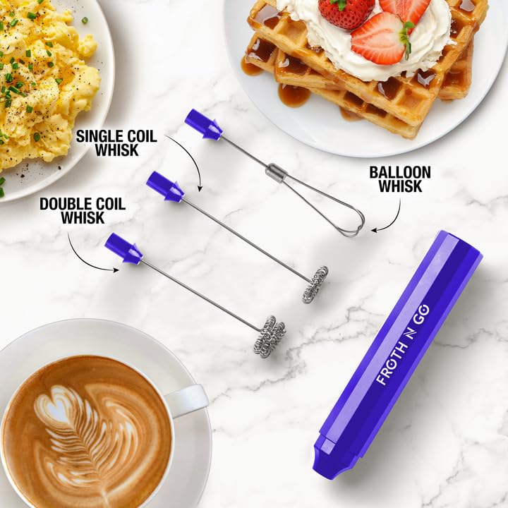 Zulay Froth N Go Milk Frother Rechargeable - 3-In-1 Frother Wand With Case & Usb-C Charger - Comes With 3 Whisk Attachments For