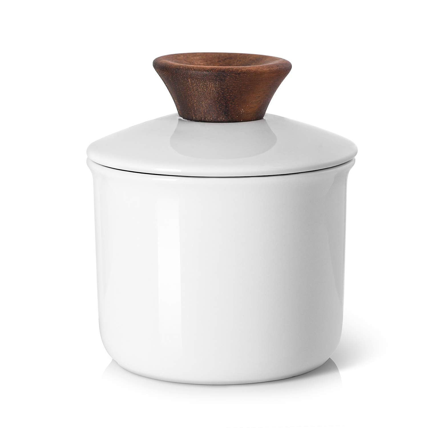 DOWAN Butter Crock for Counter, French Butter Keeper Crock with Water, Ceramic Airtight Butter Dish with Wood Knob Lid for Soft 