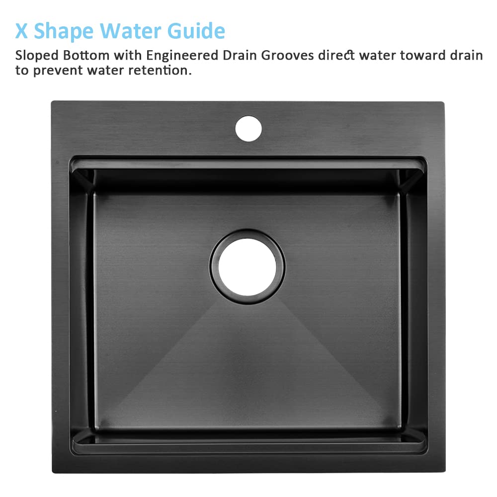 21 Inch Black Drop In Bar Sink Workstation-Bokaiya 21X20 Bar Sink Drop In Wet Bar Outdoor Rv Sink 16 Gauge Black Stainless Steel