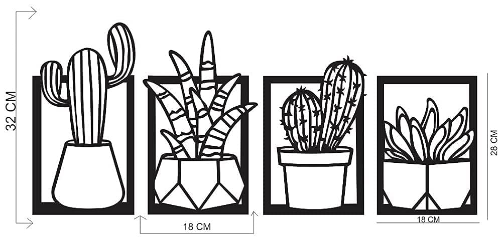 Triad basics Home Decor Items 4 Pieces Cactus Wall Decor For Living Room, Bedroom, And Kitchen - Stylish Showpieces For Home Dec