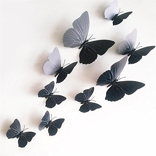 Xtore 24Pcs 3D Home Decor Butterfly | Beautiful Decor Item | Comes With Sticking Pad - (Set Of 24) (Shaded Black)