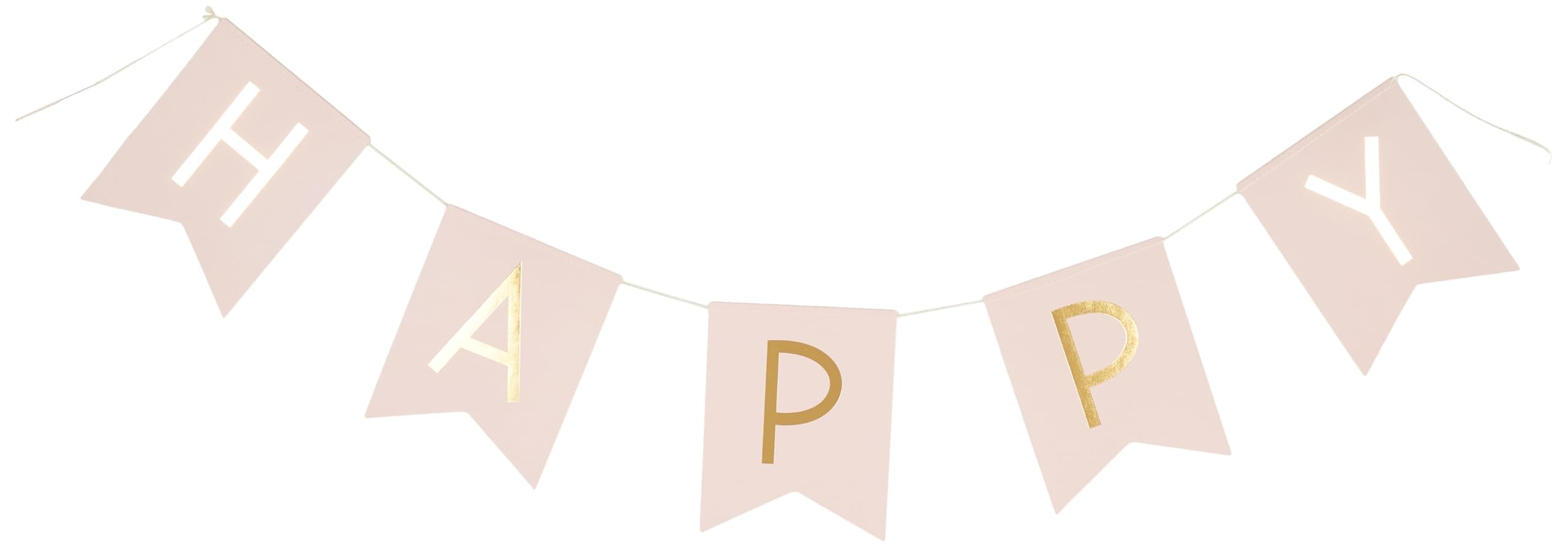 Ginger Ray Pastel Perfection And Gold Foiled Happy Birthday Bunting Banner, Pink, Hanging Bunting Banner
