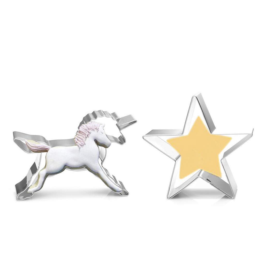 Zavaca 3 Pieces Unicorn Cookie Cutters, Stainless Steel Unicorn Biscuit Cutter, Unicorn Head, Rainbow For Diy Baking