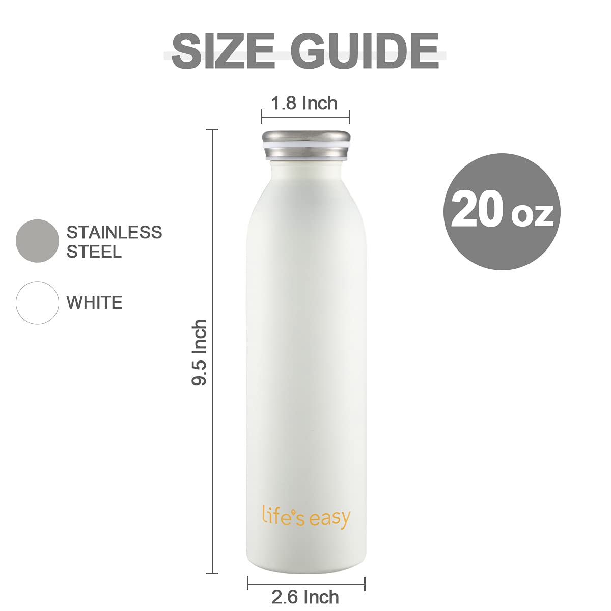 Life'S Easy 20 Oz Stainless Steel Double Wall Vacuum Insulated Water Bottle - Leak Proof Insulated Thermal Bottle For Hot And Co