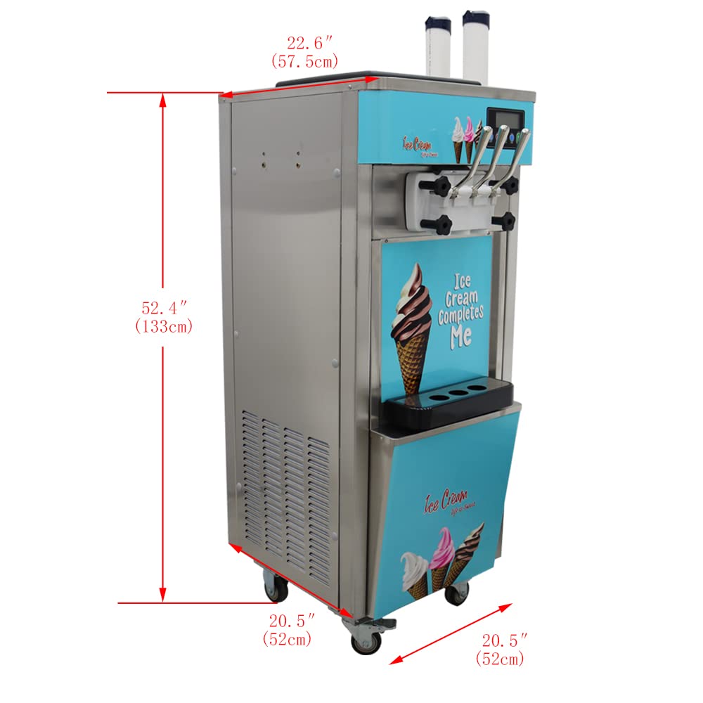 Intsupermai 3 Flavor Soft Ice Cream Machine Lcd Display Standing Stainless Steel Soft Serve Ice Cream Maker Commercial Ice Cream