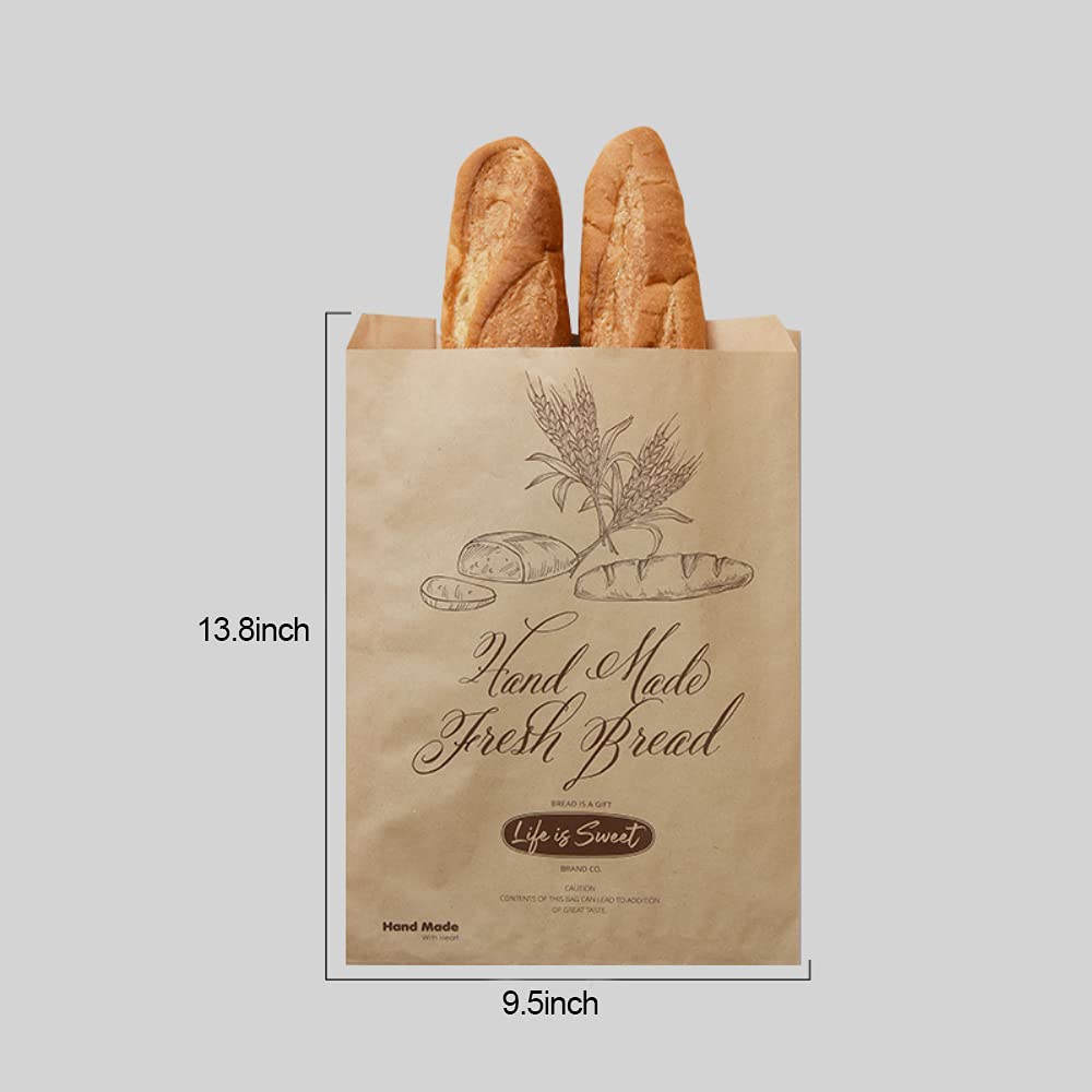 50 Pack 13.8 X 9.5 Inch Kraft Paper Bread Bags For Homemade Bread, Large Paper Bakery Bags For Bread Loaves, Eco Friendly Bread