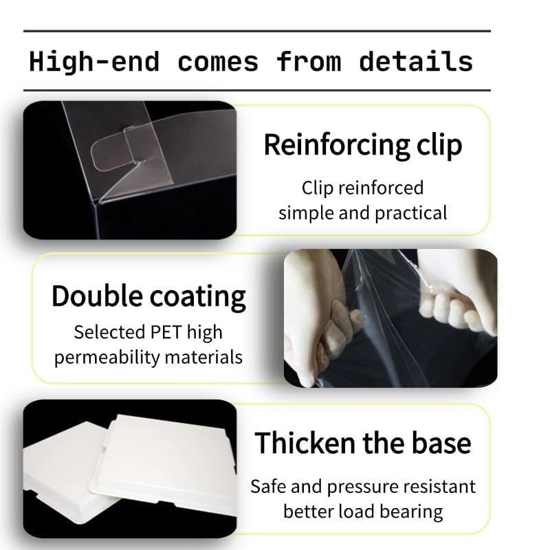 5 Pcs, 12x12x11 inch Food Grade Clear Plastic Display Boxes, 29.4 x 29.4 x 25 cm with Ribbon, for Cakes, Bakeries, Desserts,