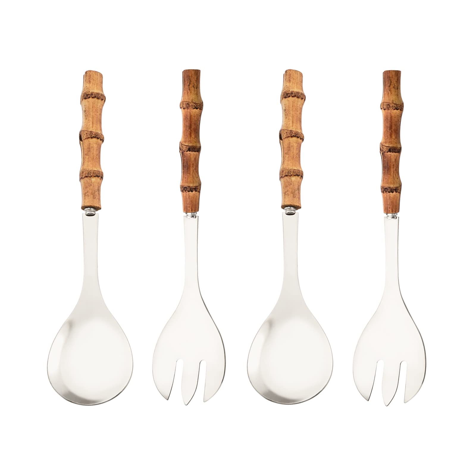 Uniturcky Serving Spoon And Fork Set, 304 Stainless Steel Serving Utensils With Natural Bamboo Handle, 10'' Long Handle Serving