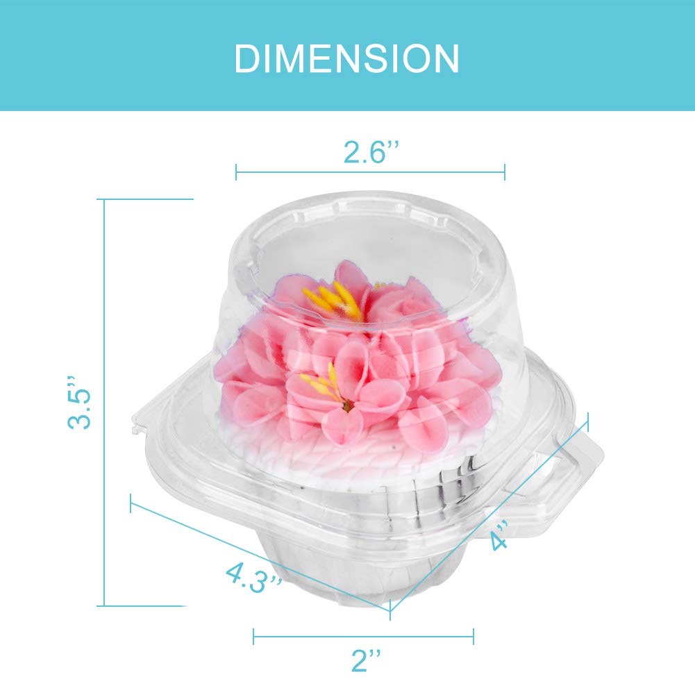 Lokqing 50 Pcs Cupcake Boxes Plastic Individual Cupcake Containers Single Cupcake Carrier With Connected Airtight Dome Lid For P